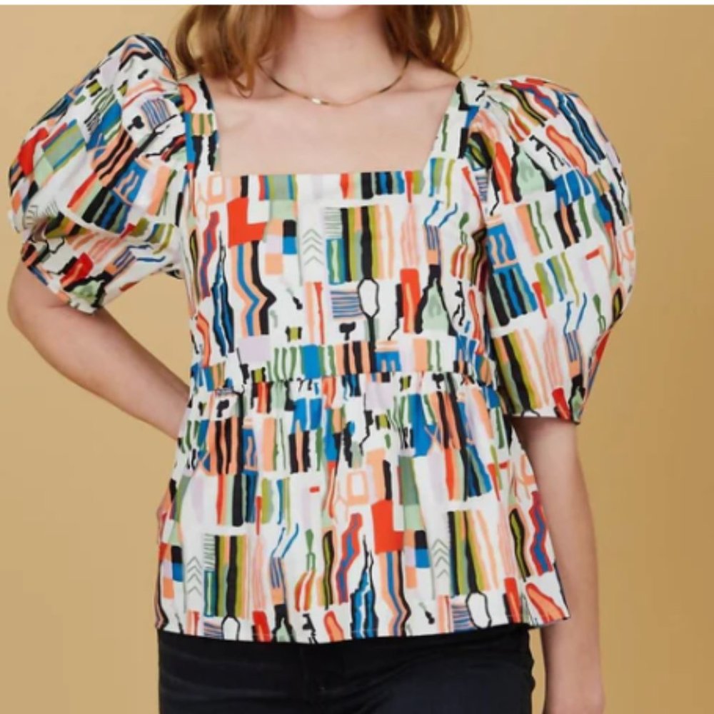 CROSBY by Mollie Burch Colorful Abstract Blouse
